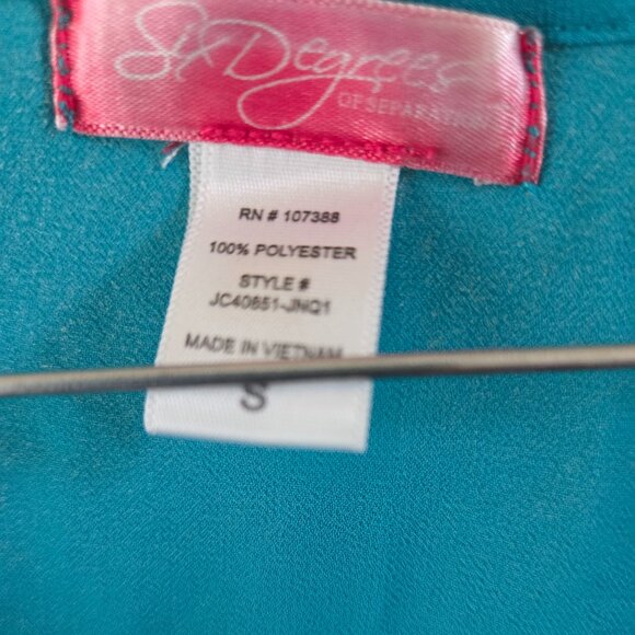 🌸Six Degrees Teal Sheer Long Sleeve Button Down Blouse with Pocket - Picture 4 of 4